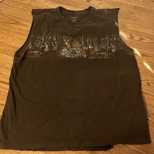 Sunriver clothing brown deer shirt sleeves cut off good condition XXL